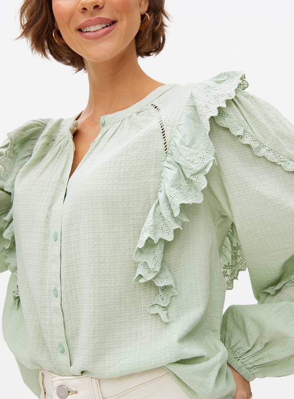 Light Green Broderie Ruffle Blouse  14